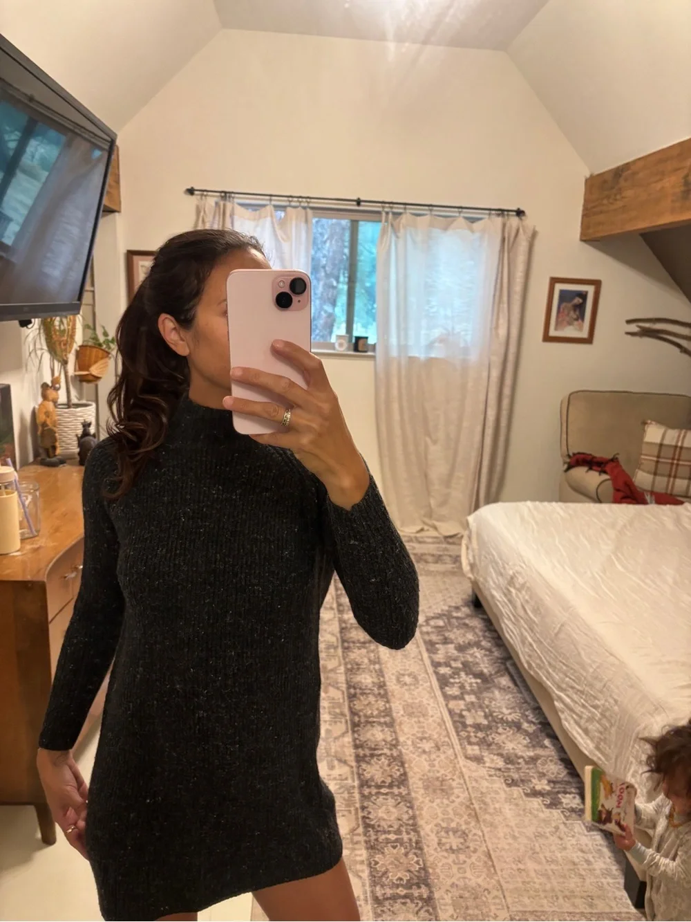 Madewell Black Ribbed Mock Neck Sweater Dress